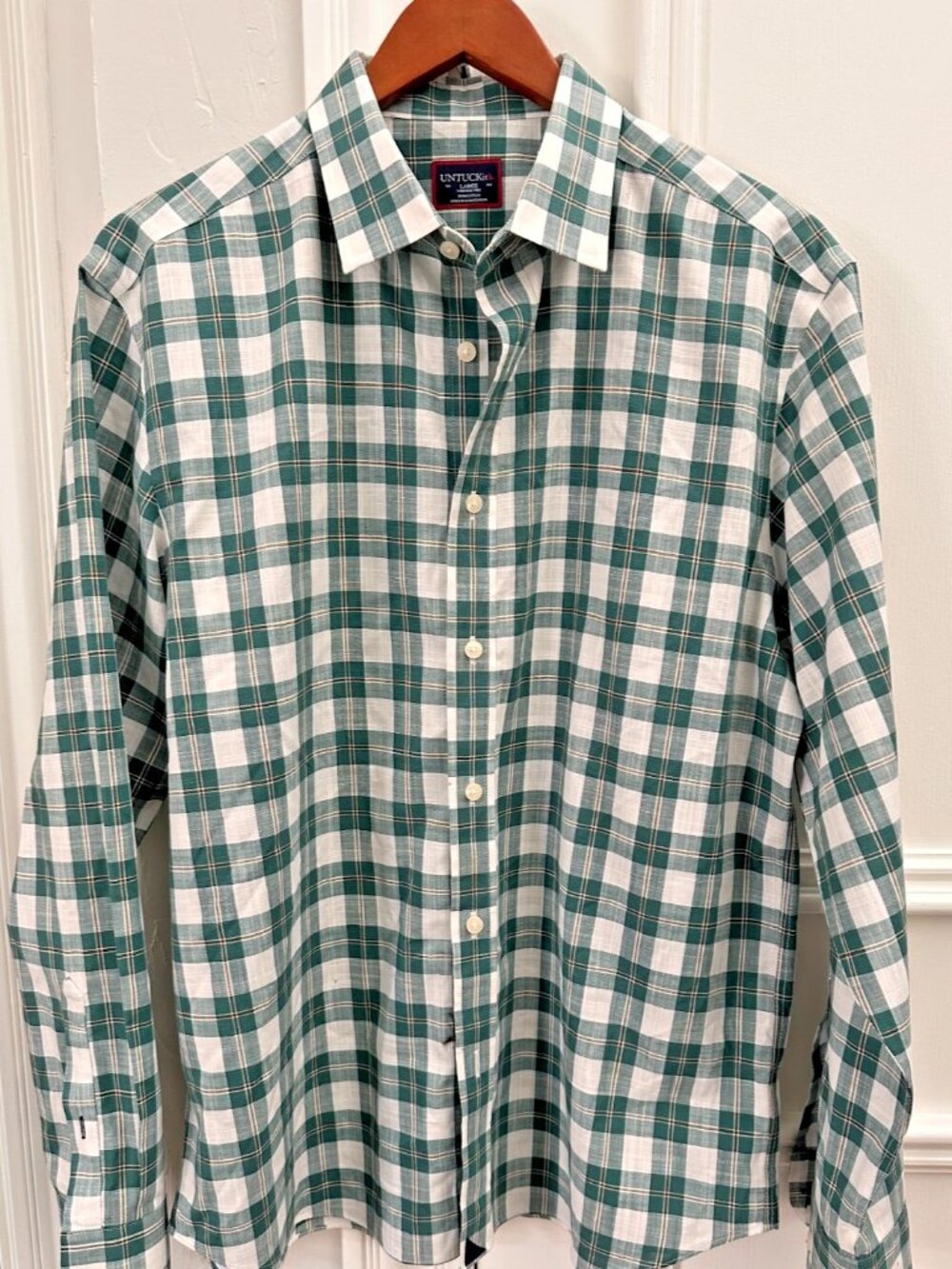 UNTUCKit Green Plaid Shirt Wrinkle Free 100% Cotton Button Down Men's Large
